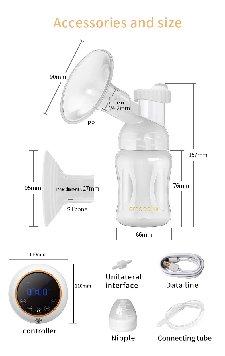 Cmbear, один электрический молокоотсос для грудного вскармливания, бутылочка, USB, для грудного вскармливания, светодиодный, вынимается, Elextric, для кормления молока