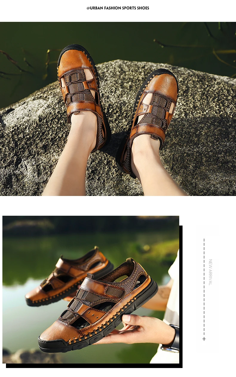 Brand New Fashion Summer Beach Breathable Men Sandals Genuine Leather Men's Sandal Man Causal Shoes Plus Size 38-46