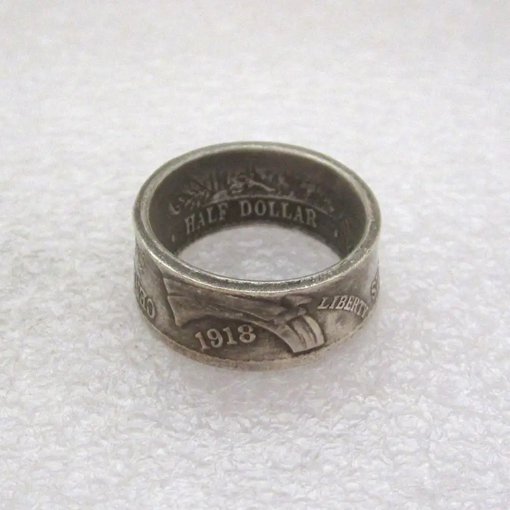 Coin Ring Handmade From 1918 Commemorative Half Dollar Copy Coin Silver Plated Handcraft Ring