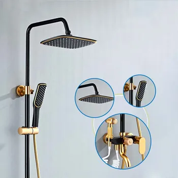 

Bathroom Bathtub Shower faucet Mixer Shower Set Vintage Black&Gold Space aluminum 4 functions rainfall hand spray