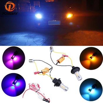

POSSBAY Dual Color LED Turn Signal Light DRL BAY15S 1156 20SMD Pink/Red/Ice Blue/Blue/White Turn Yellow Daytime Running Lights