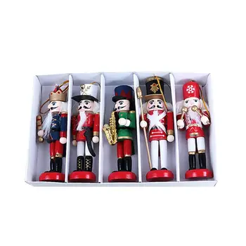 

5pcs Merry Christmas Decor Kids Doll Wooden Nutcracker Soldier Pendants Ornaments for Xmas Tree Decoration