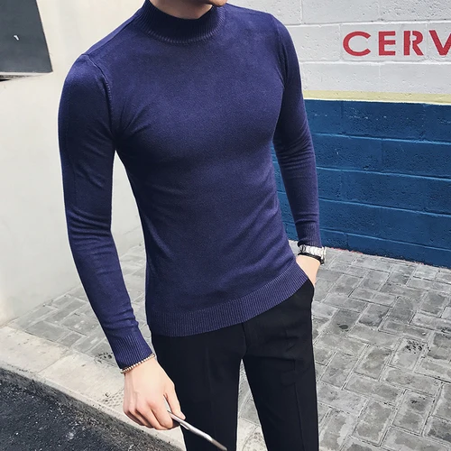 Dark blue MRMT брендовый осенний вязаный мужской свитер, пуловер для мужчин, свитер с высоким воротником - Цвет: Dark blue