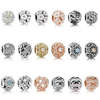 

Fashion New S925 Silver Openwork Abundance Love White Primrose Flower Meadow Bow Beaded Diy Bracelet Female Jewelry