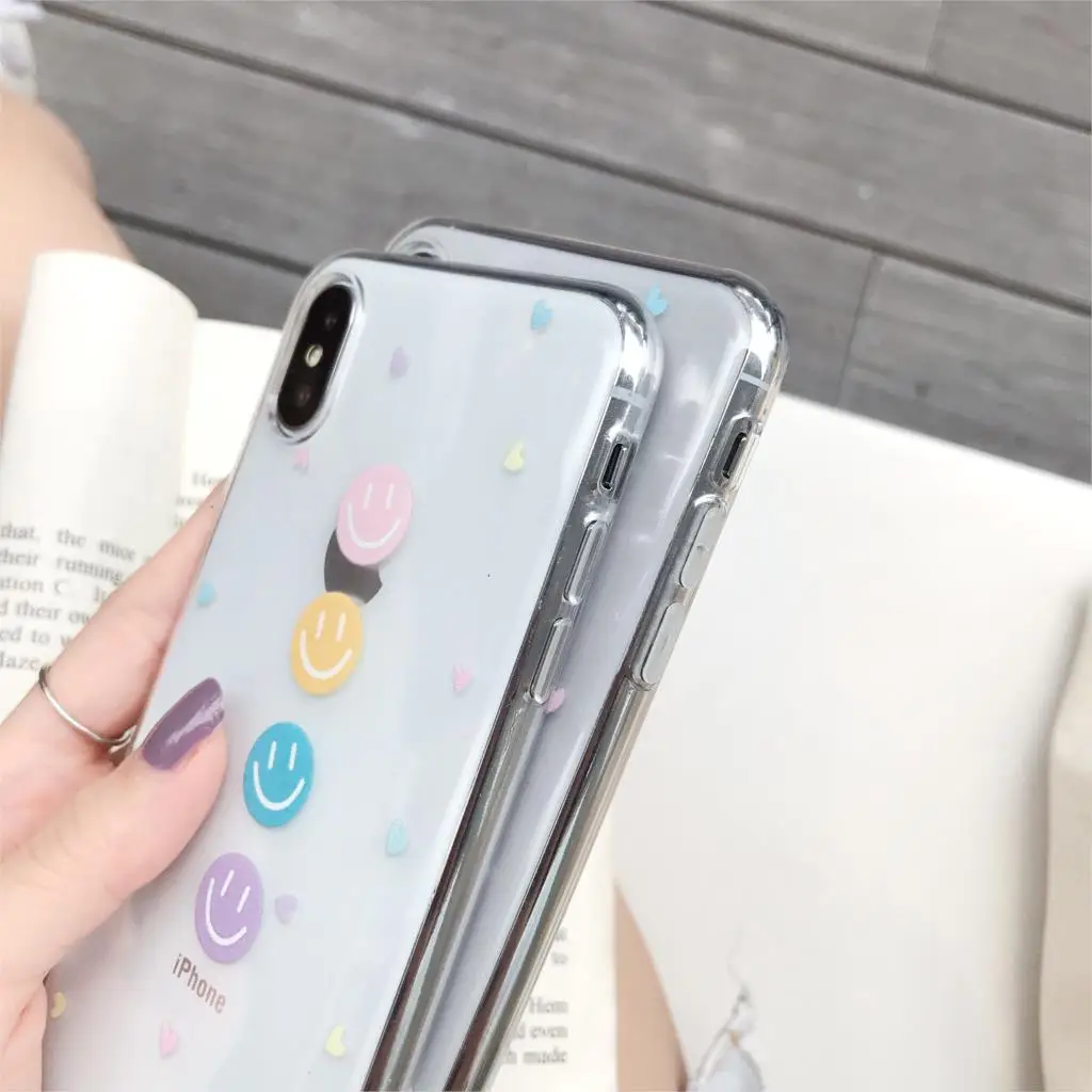 INS simple cute super fire candy color love smiley phone case for iphone Xs MAX XR X 6 6s 7 8 plus couple soft TPU back cover