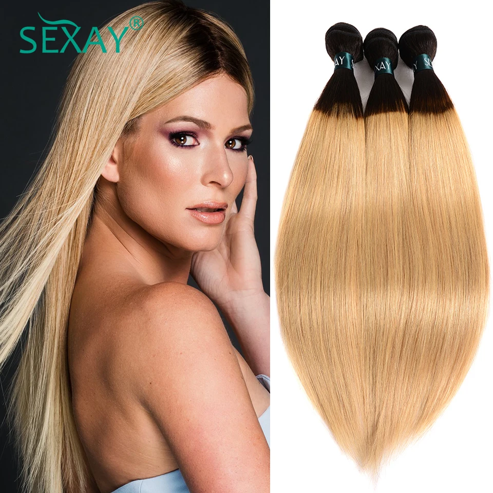 Sexay, блонд, прямые волосы, 3/4 пряди, упаковка, перуанские человеческие волосы для наращивания, два тона, T1B, 27 блонд, предварительно окрашенные волосы Remy