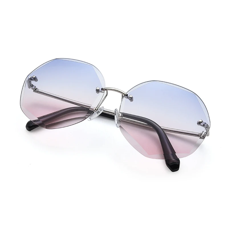 W& E Для женщин без оправы Модные солнцезащитные очки с градиентными линзами с украшением в виде кристаллов текстура большие линзы UV400 Для женщин солнцезащитные очки большого Размеры Элитный бренд очки - Цвет линз: W31159C3