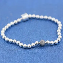 925 пробы браслет с серебряными бусинами и проложенным кристаллом, скользящий регулируемый браслет, браслет, подходит для бусин, шарм, сделай сам, европейские ювелирные изделия