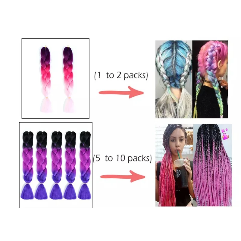 Luxury For Braiding 10pcs bulk buy Henlon 24" 60cm Brown Blonde Grey Green Two Tone Ombre Braiding Hair Synthetic Jumbo Braids