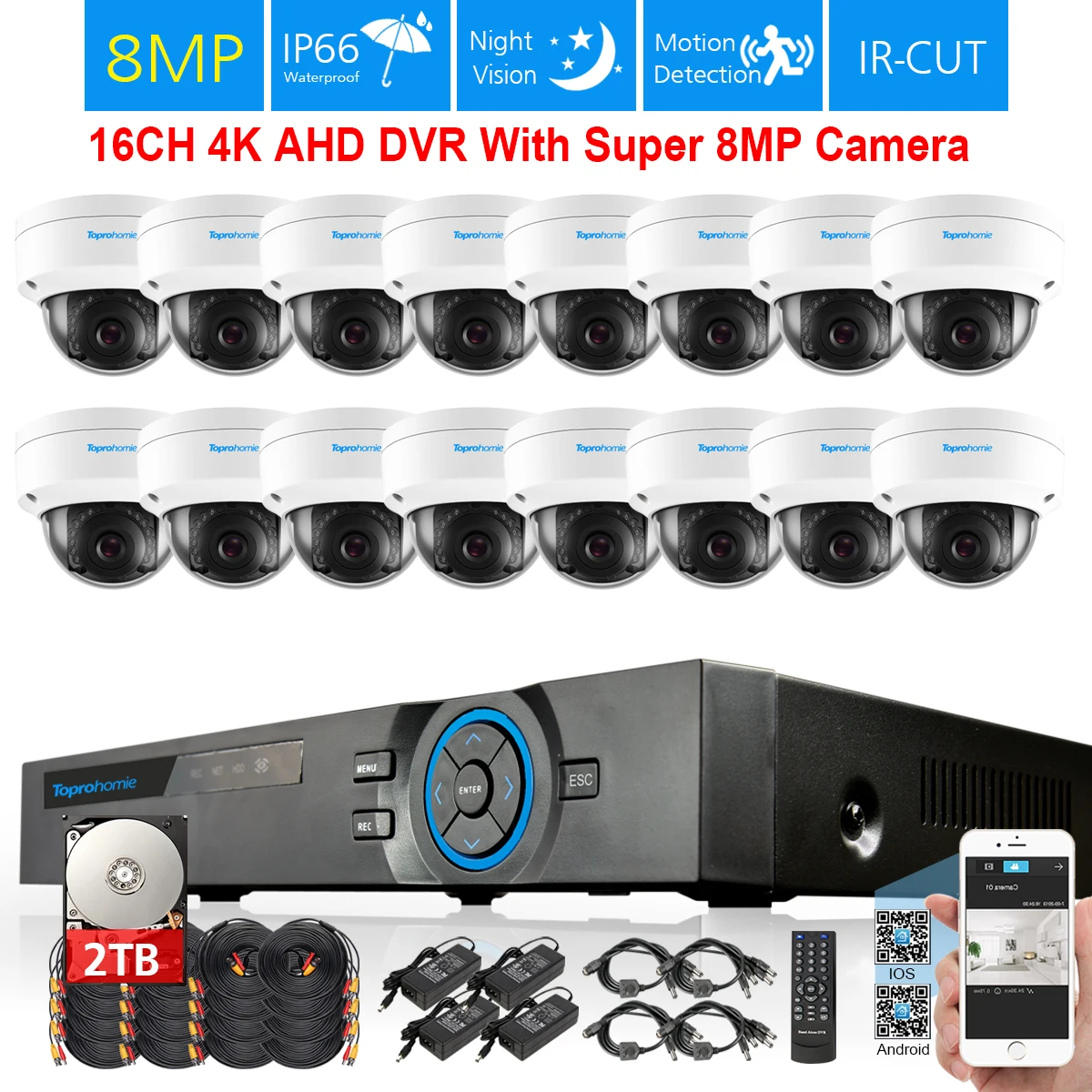 TOPROHOIME h.265 + 16CH Ultra HD 8MP система безопасности 1/3 ''Sony CCD Антивандальная комнатная