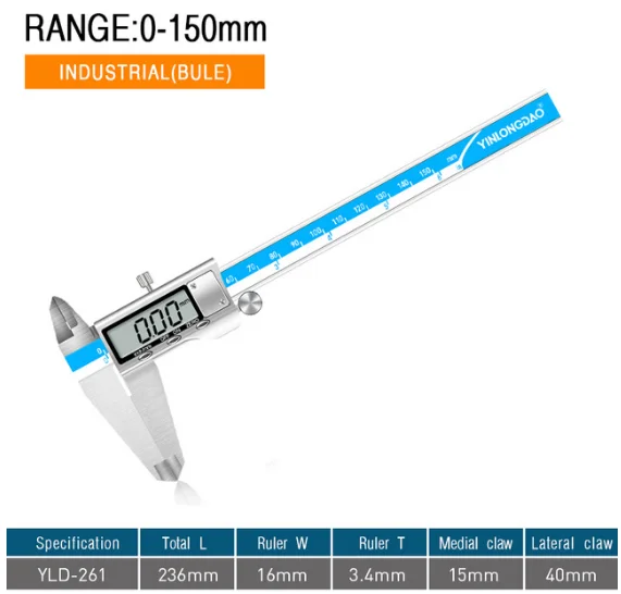 1PC 0-150MM 261 0-150 мм/200 мм/300 мм цифровой дисплей из нержавеющей стали штангенциркуль 1/64 фракции/мм/дюйма ЖК Электронный штангенциркуль водонепроницаемый IP54 - Цвет: 1PC 0-150MM 261
