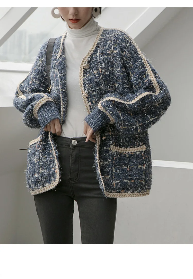 TVVOVVIN Autumn Concise Small Real Easy Long Sleeve Single Row Buckle Hemp Flowers Edge Sweater For Girl Woman ZX164