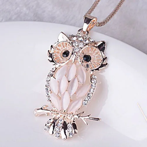 

Hot Selling Korean-style Sweater Chain South Korea Women's Owl Cat's Eye Stone Long Necklace Pendant Parts