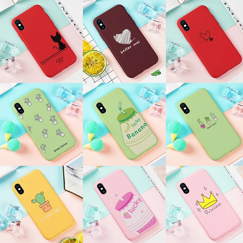 

For iPhone X XS Max Cute Cartoon Cat Soft Color Matte Phone Case Fundas For iPhone 7Plus 7 6Plus 6 6S 5SE 8 8Plus X XS Max Cases
