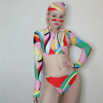 

New Hip Hop Jazz Dance Costume Female Sexy Long Sleeve Celebrity Bar Suit Female Wear Nightclub Team Performance Clothing DT2756