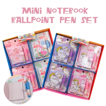

Cute Flamingo Unicorn Mini Notebook Ballpoint Pen Set Cute Notepad Pen Creative Stationery Gift Children's Learning Supplies