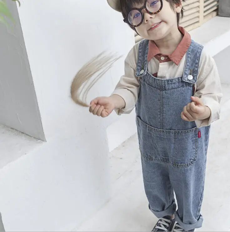 Небесно-голубой Новые модные джинсовые комбинезоны для мальчиков и девочек осенние детские штаны с карманами на возраст от 1 до 6 лет, PZ494 - Цвет: Небесно-голубой