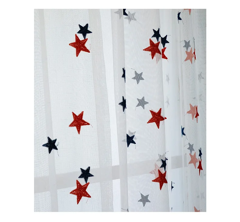 3D красные звезды Вышитые белые занавески s для спальни гостиной кухни отвесные занавески s Дети Детская комната дверь Тюль занавески T308#4