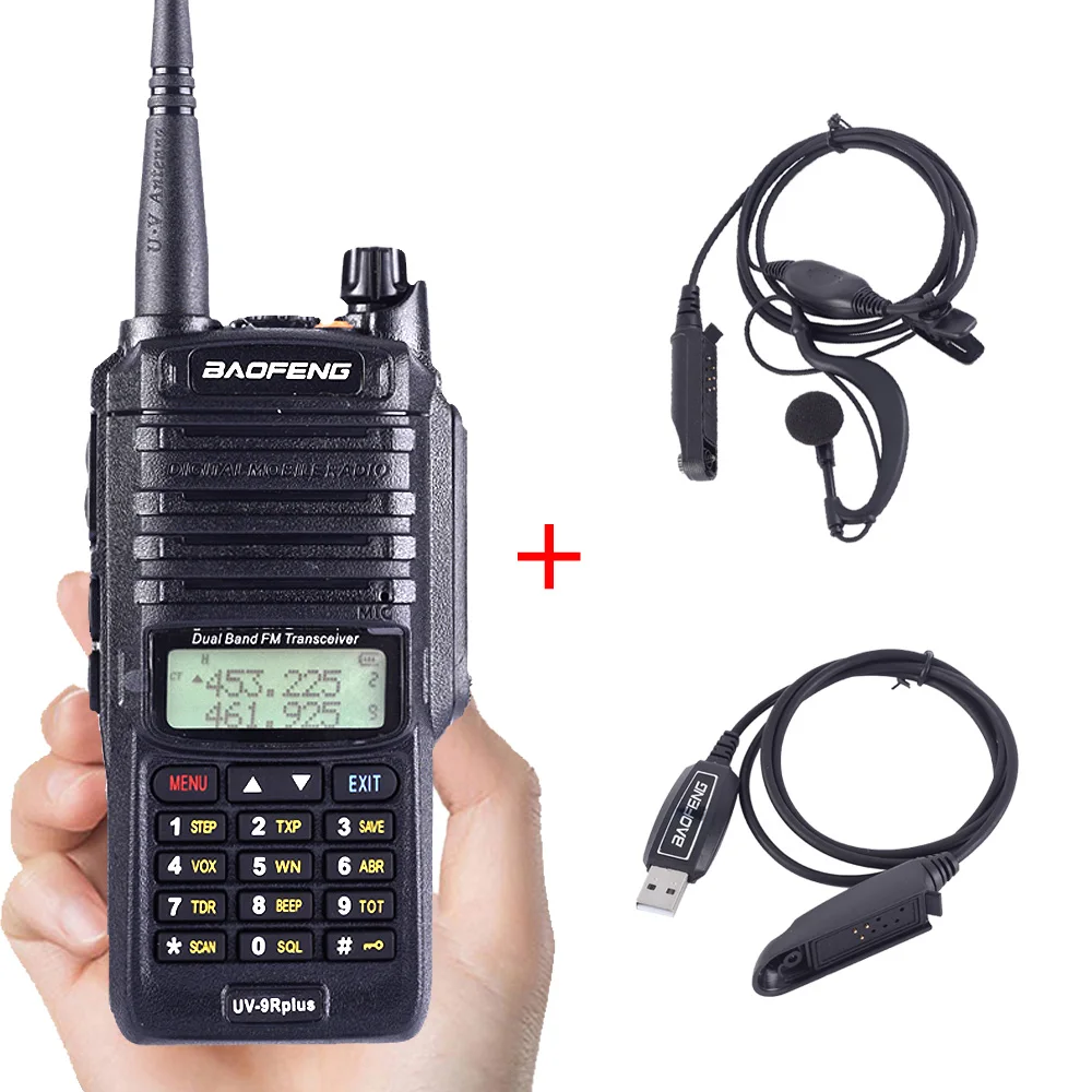 Baofeng UV-9R plus высокая мощность обновление водонепроницаемый IP67 walkie talkie 10 Вт для двухсторонней радиосвязи дальность 10 км 4500 мАч UV 9R plus - Цвет: UV-9RP-Earp-cable