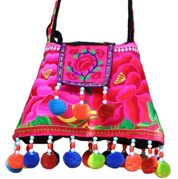 

2020 Embroidery Bag Double Face Embroidered Shoulder Messenger Bags Tassel Hmong Ethnic National Women's Bucket Handbag
