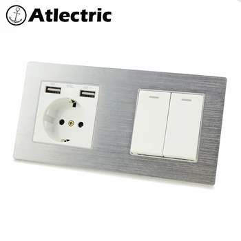 

Atlectric DE EU Plug Power Socket USB Port 1 2 3 4 Gang Lamp Light Button Switch Wall Socket Double Electrical Metal Outlet