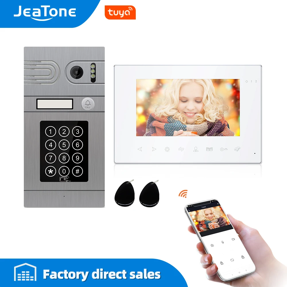 Jeatone 7 дюймов Tuya Wifi видеодомофон для домашней видеодомофона 720P/AHD панель вызова