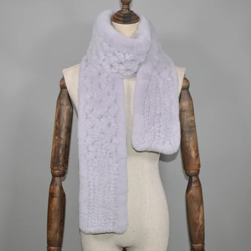 light gray Winter Long Style Women Real Rex Rabbit Fur Scarf Rex Rabbit Fur Warm Soft Ring Scarfs High Quality Knit Rabbit Fur Scarves - Цвет: light gray