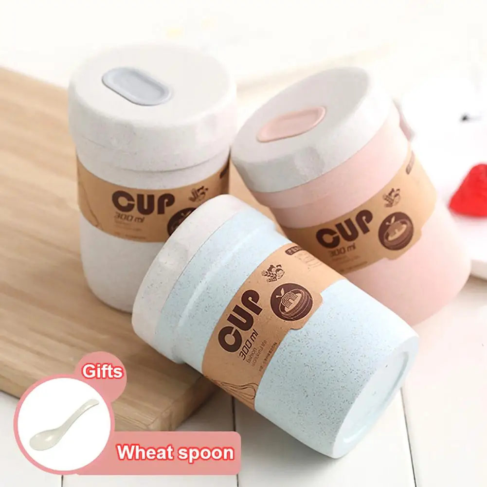 

300ML Double-wall Insulation Wheat Straw Cup Fashion Protable Travel Mug Spill proof Cup Office Coffee Tea Water Cup