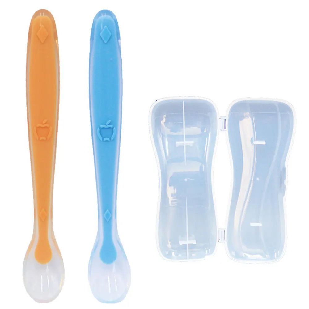 

2PCS Baby Spoons Feeding Dishes Tableware Soft Silicone Spoon Candy Color Temperature Sensing Spoon Baby Feeding Tools