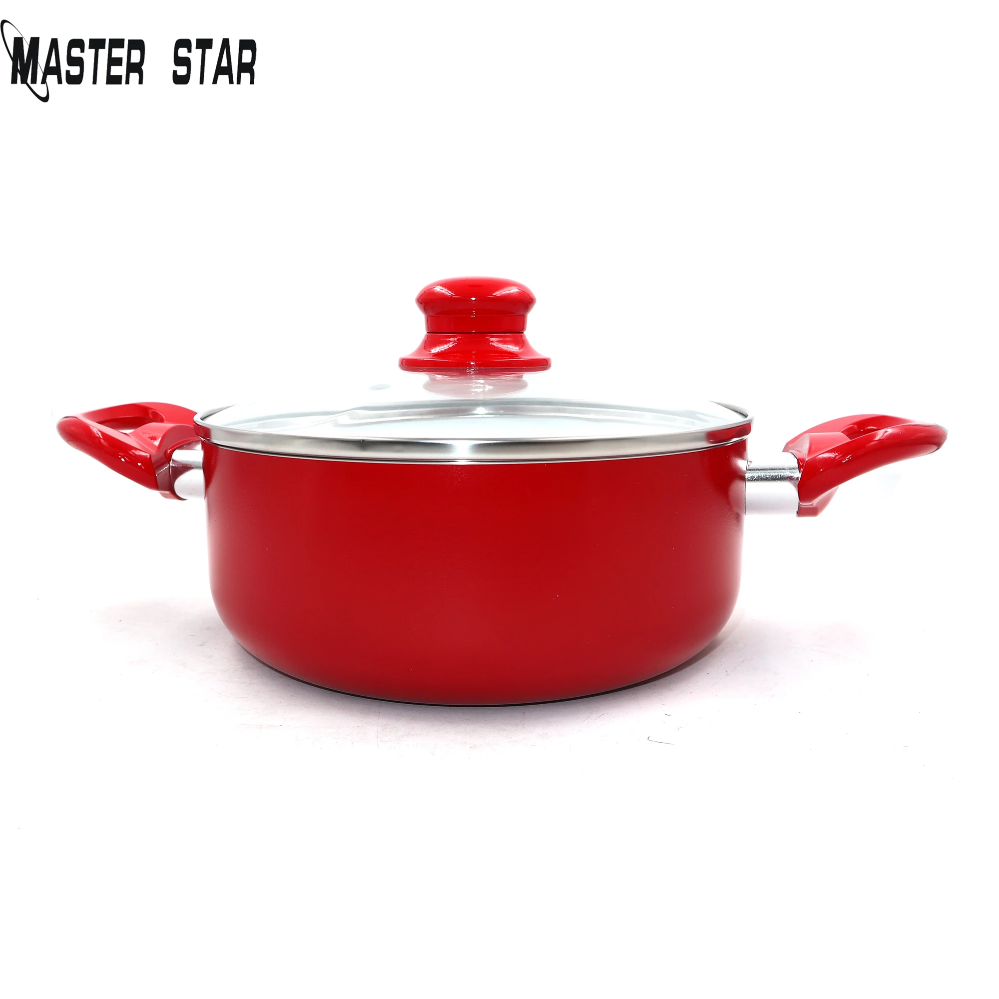 Керамическая кастрюля Master Star с красно-белым покрытием, Высококачественная посуда для пожаротушения, 20 см/24 см, кастрюля для супа и стеклянная крышка