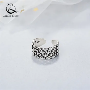 

New Jewelry Retro Creative Opening Wide Copper Coin Shaped Pattern 925 Sterling Silver Fashion Jewelry Hollow Square Rings R493