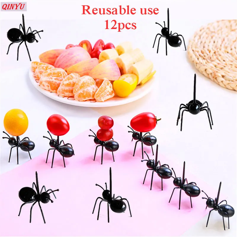 12pcs / Set Creative Fruit Fork Reusable Ant Fruit Fork Mini Party Dinnerware Multiple Use Snack Cake Dessert Forks 6ZMM199