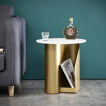 

Simple fashion light luxury round tea table stable load-bearing small apartment Nordic household rock board iron small side tabl