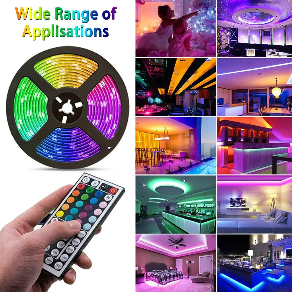 

Rgb Led Strip Light 16.4ft5M 12v+44 Key Remote Control IR Waterproof 3528 Smd 300 Led Flexible Light Strip Home Party Christmas