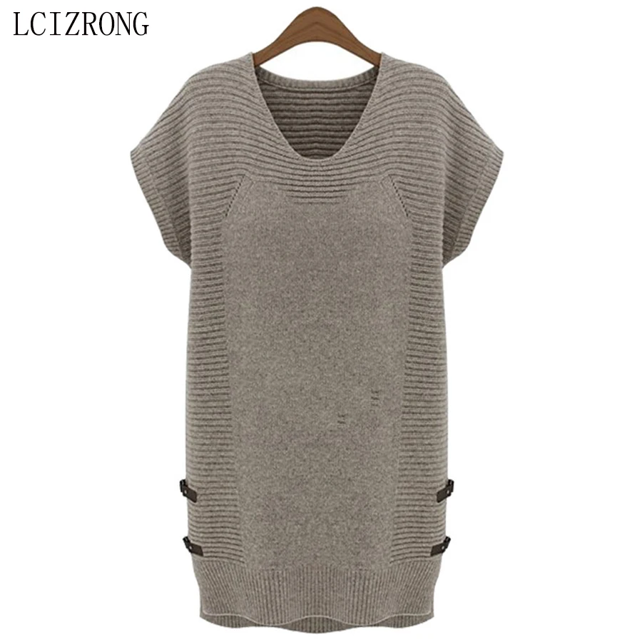 

Autumn Loose Vest Sweater Dresses Women Simple Basic Knitted Dress Short Sleeve Solid Plus Size Bottoming Winter Dress
