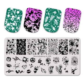 

BeautyBigBang Nail Stamping Plates Heart Flower Scrawl Lip Rose Image Stainless Steel Rectangle Nail Art Stencil Stamp Template