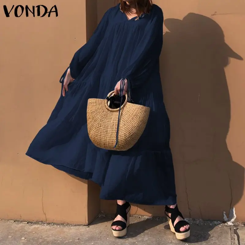 

VONDA Casual Lantern Sleeve Vintage Loose Maxi Long Dress 2020 Autumn Holiday Maternity Dresses Beach Party Sundress Vestidos