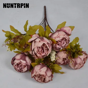 

European Artificial Peony Bouquet Decorative Party Silk fake Flowers Peonies For Home Hotel decor DIY Wedding Decoration wreath