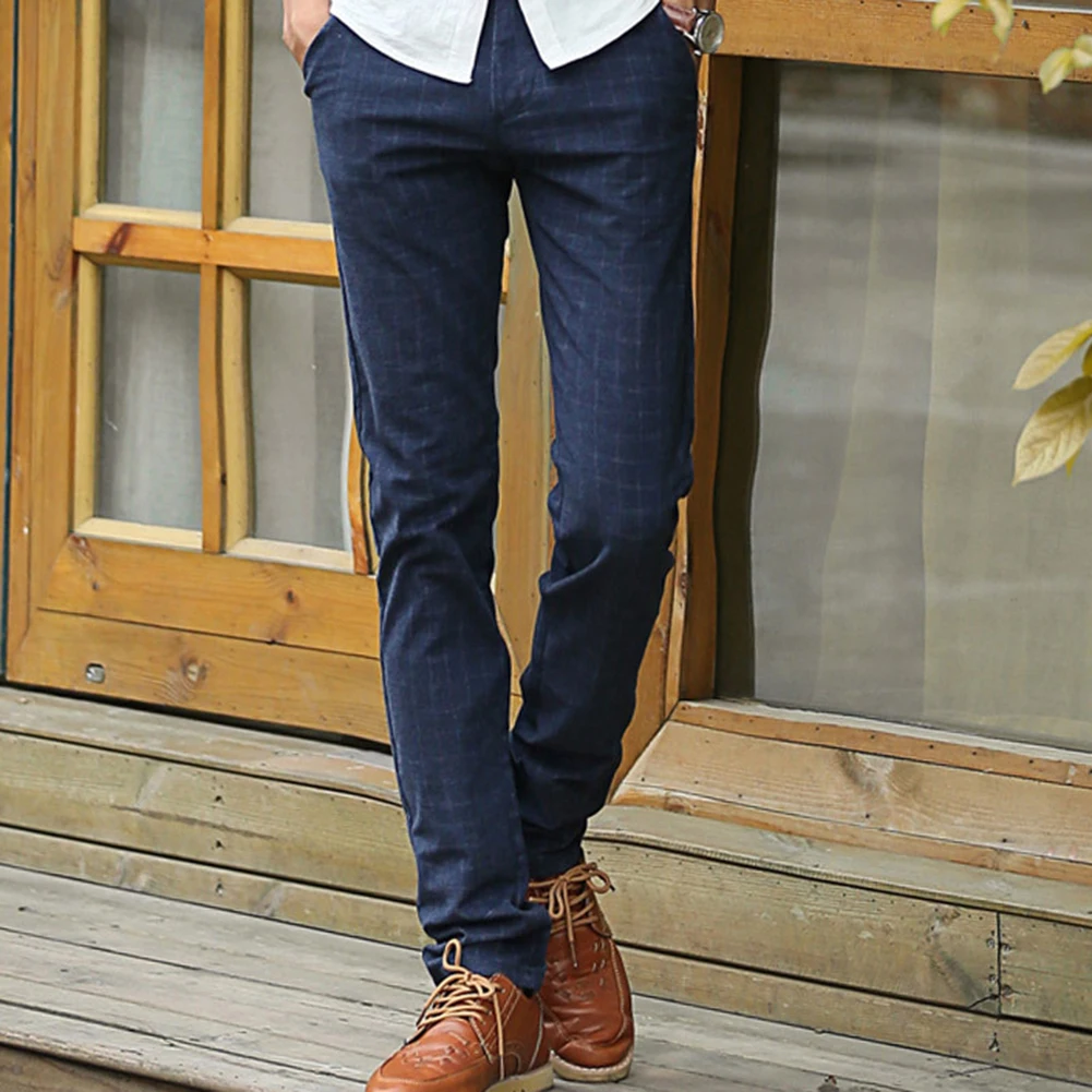 Casual Men pants Cotton Slim Pant Straight Trousers Fashion Business Solid Color Pants Men