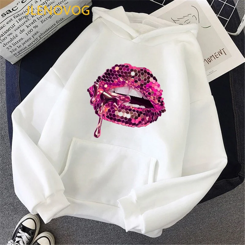 Женский свитшот с графическим принтом, розовый свитшот с блестками и губами, спортивный костюм для зимы, весны и осени, 2022