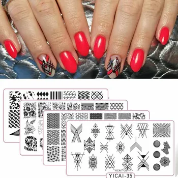 

MAFANAILS 1Piece Nail Stamping Plates Halloween&Christmas&Geometry 100 Pattern Round/Rectengle Nail Art Image Stamp Templates DC