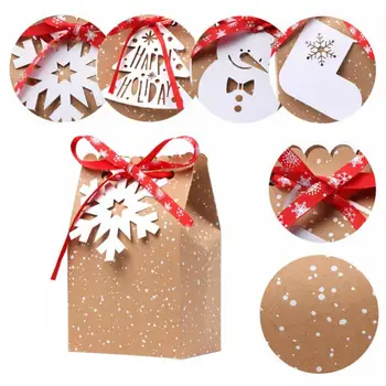 

24pcs Christmas Gift Bags Candy Box Christmas Socks Kraft Paper Bag Christmas Decor Home Party Favor Box Snowflake Paper Bags