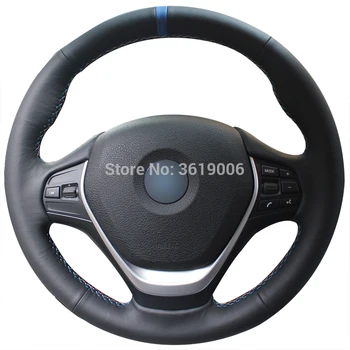 

DIY Steering Wheel Cover Wrap Black Leather Hand Sewing For BMW F30 320i 328i 320d F20