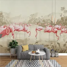 Профессиональные пользовательские обои ручной росписью европейские Цветы и птицы пейзаж Фламинго фрески настенная декоративная живопись