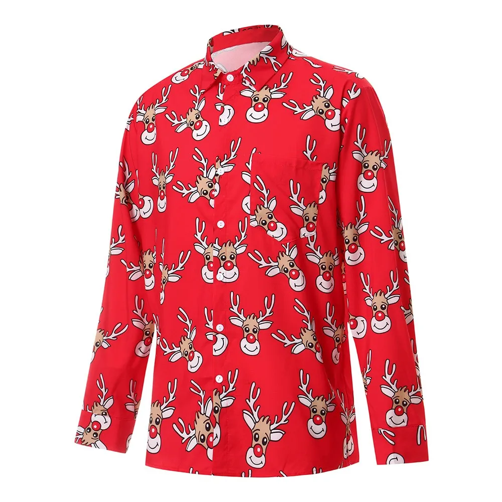 Camisa masculina рубашка мужская Повседневная осень зима 3D Рождественский принт длинный рукав тонкая рубашка Топ Блузка camisa masculina