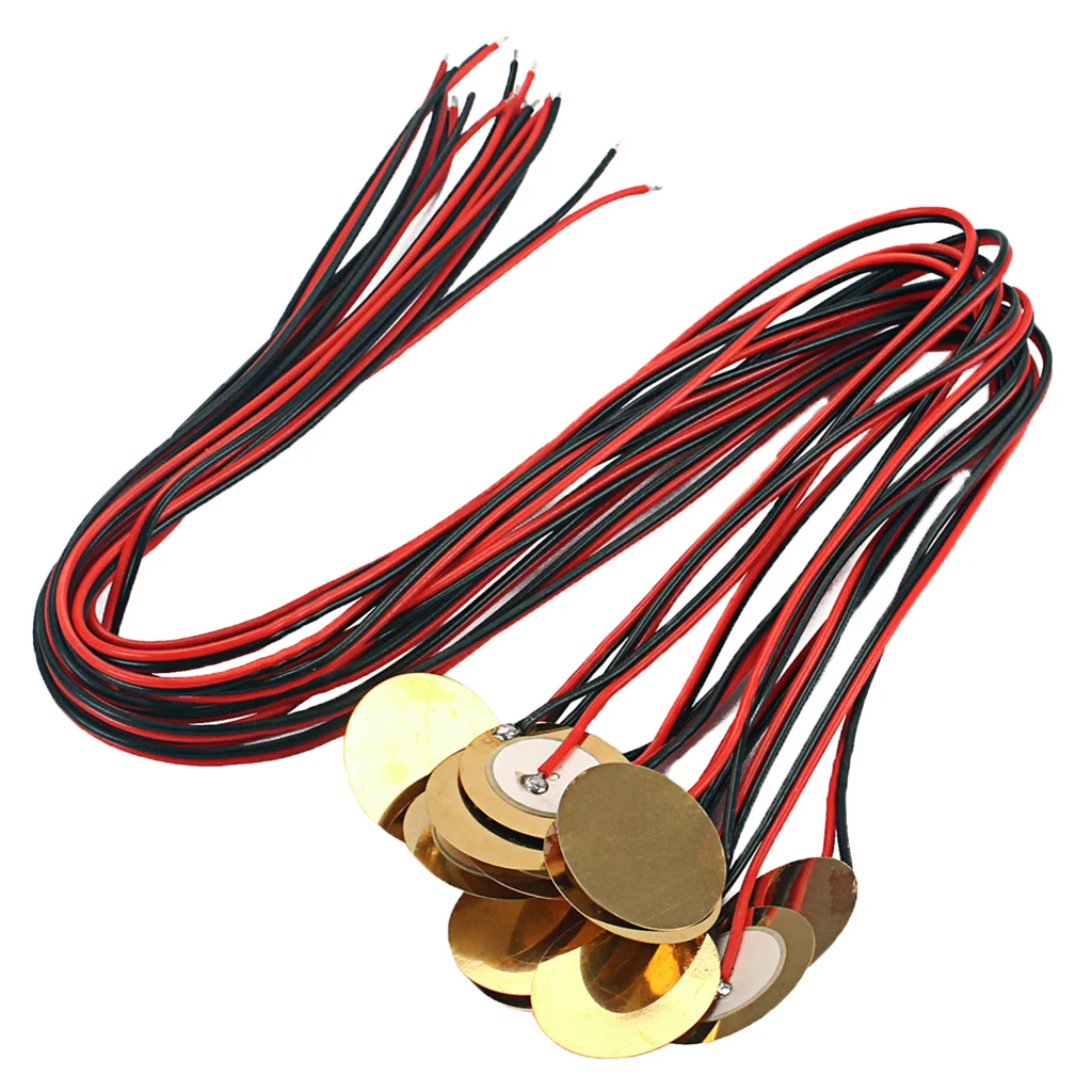 12 Pack 27mm Piezo Disc Elements with 48cm Leads for Cigar Box Guitar Drum Trigger