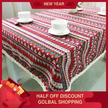 

Tablecloth Fabric Ethnic Style Vintage Tablecloth Household Supplies Cotton and Linen Printed Tablecloth