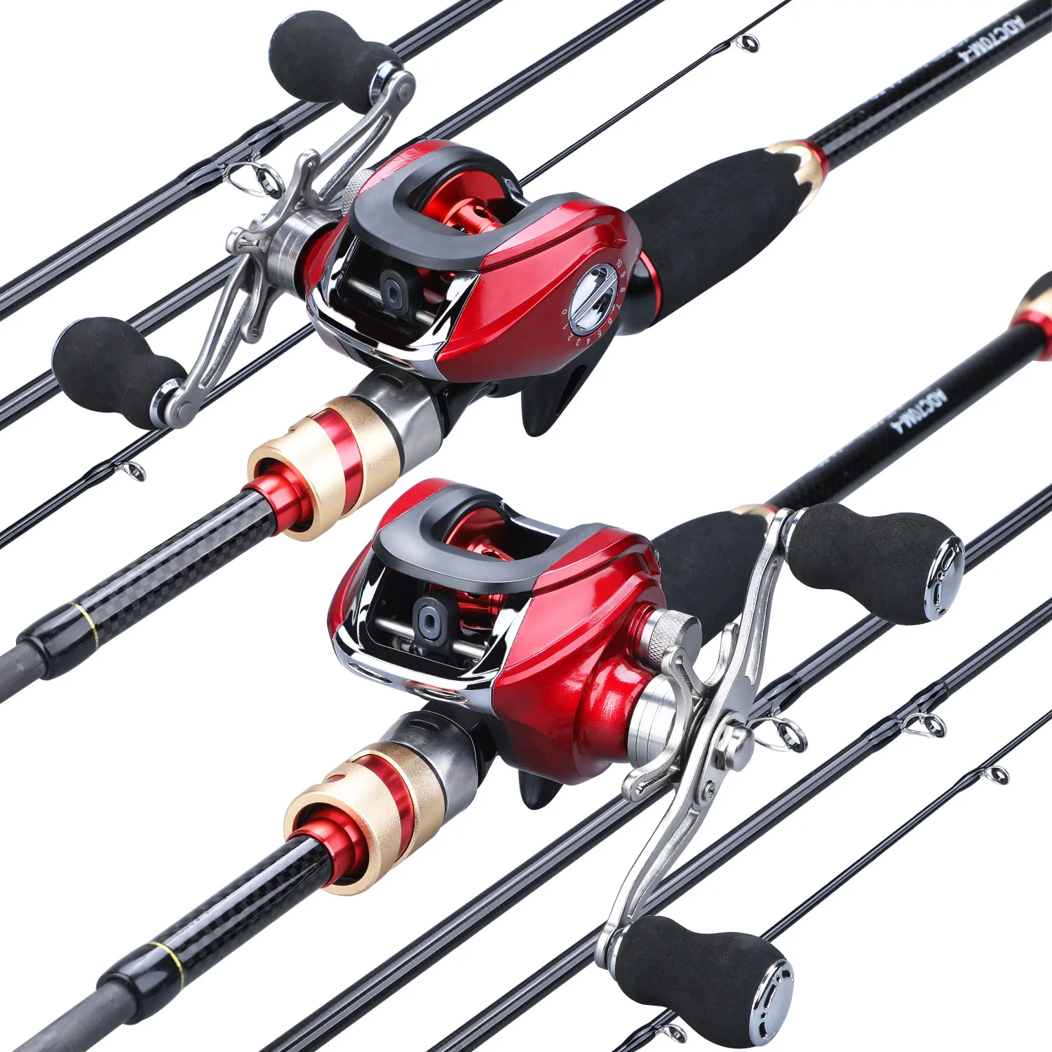 Sougayilang 3 Colors Fishing Rod Combo 1.8/2.1m 4Section Combo Fiber Fishing Pole and 17+1bb 6.3:1 High Speed Gear Ratio Set