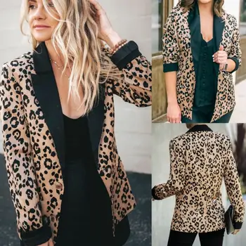 

Fashion Autumn Women Leopard Print Blazers and Jackets Work Office Lady Suit Slim Single Breasted Business Female Blazer Outwear