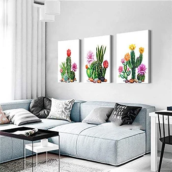 

3 Piece Green Plants Cactus Diamond Painting Cross Stitch Kit Full Square Round Diamond Mosaic Triptych Diamond Embroidery N1234